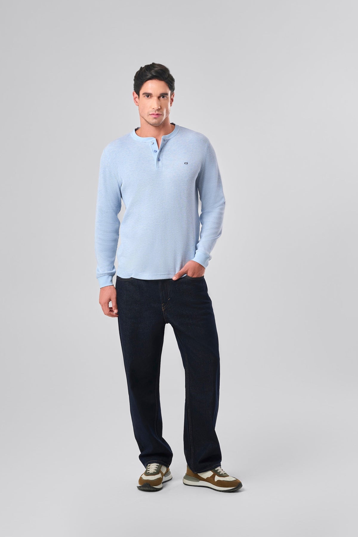 Waffle Henley - Azure Blue