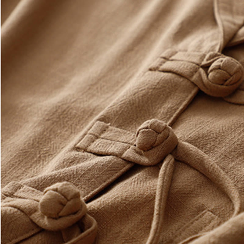 Buddha Stones Women's Cotton Linen Frog-Button Long Sleeve Jacket With Pockets