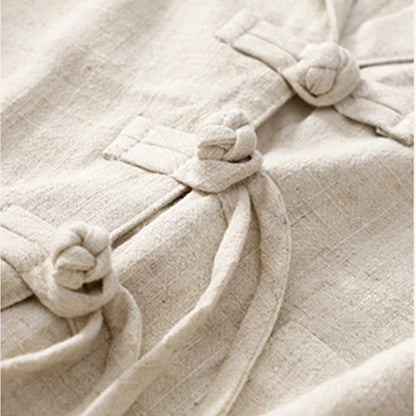 Buddha Stones Women's Cotton Linen Frog-Button Long Sleeve Jacket With Pockets