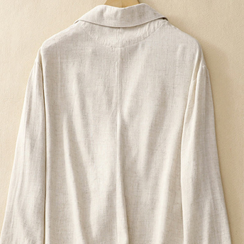 Buddha Stones Women's Cotton Linen Frog-Button Long Sleeve Jacket With Pockets