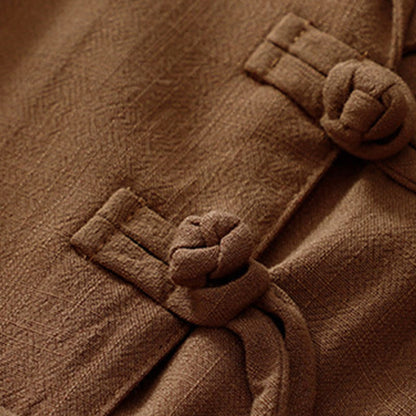 Buddha Stones Women's Cotton Linen Frog-Button Long Sleeve Jacket With Pockets