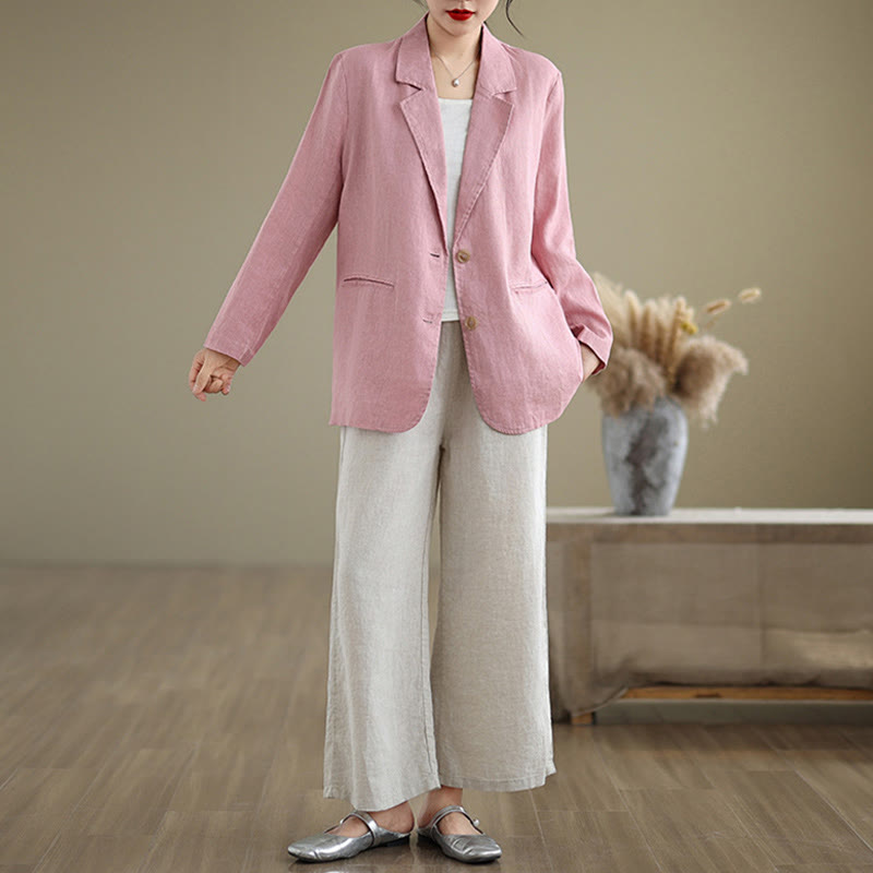 Buddha Stones Spring Solid Color Long Sleeve Women's Jacket With Pockets