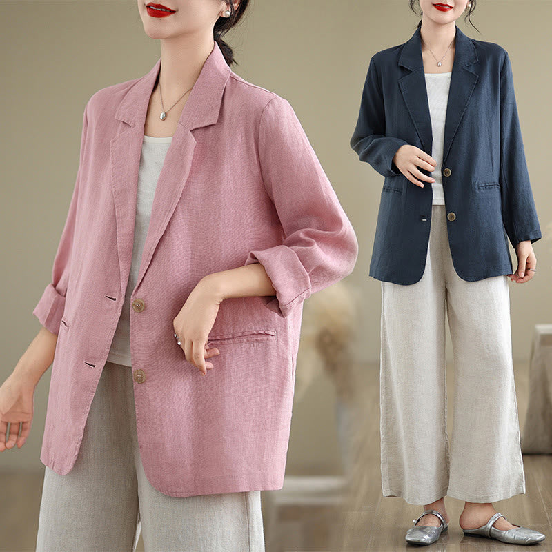 Buddha Stones Spring Solid Color Long Sleeve Women's Jacket With Pockets