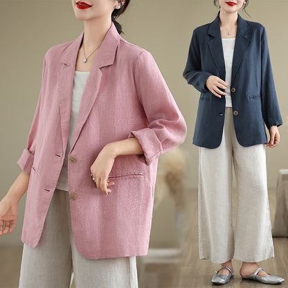 Buddha Stones Spring Solid Color Long Sleeve Women's Jacket With Pockets