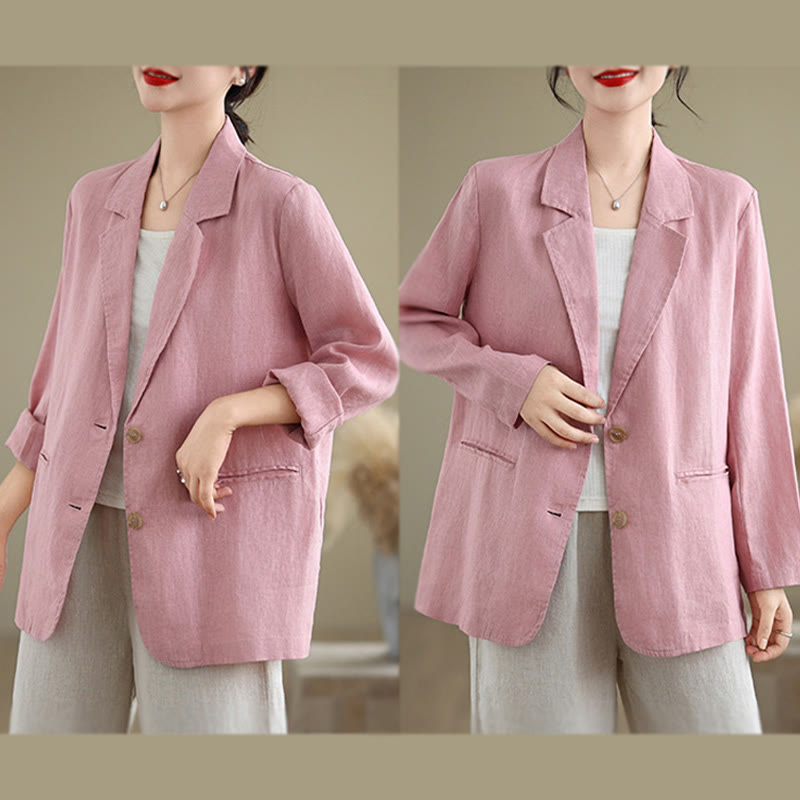 Buddha Stones Spring Solid Color Long Sleeve Women's Jacket With Pockets