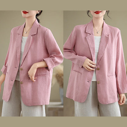 Buddha Stones Spring Solid Color Long Sleeve Women's Jacket With Pockets