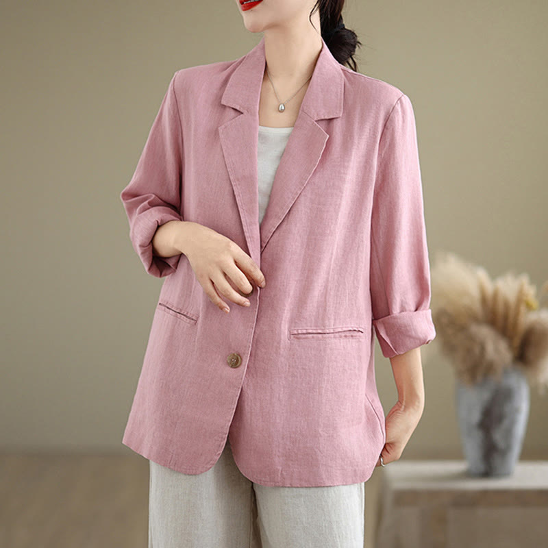 Buddha Stones Spring Solid Color Long Sleeve Women's Jacket With Pockets