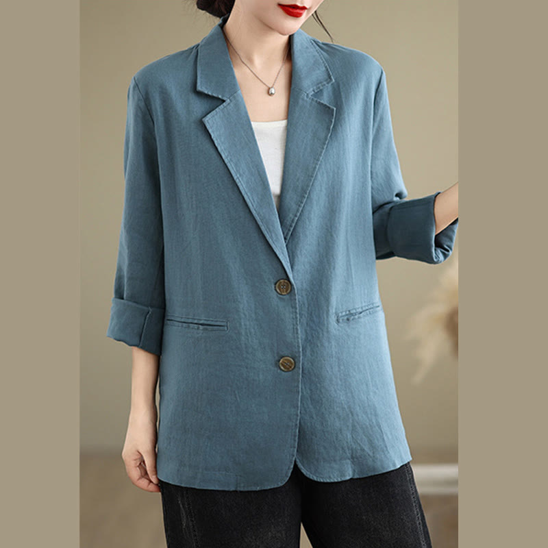 Buddha Stones Spring Solid Color Long Sleeve Women's Jacket With Pockets