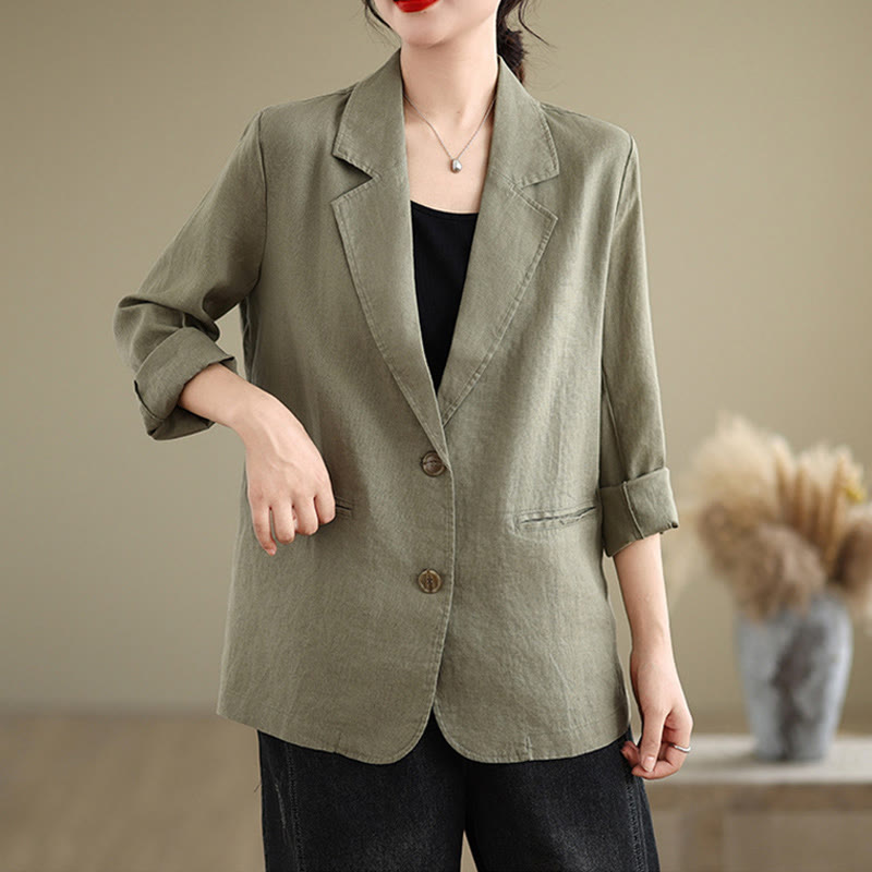 Buddha Stones Spring Solid Color Long Sleeve Women's Jacket With Pockets