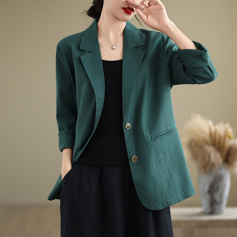 Buddha Stones Spring Solid Color Long Sleeve Women's Jacket With Pockets