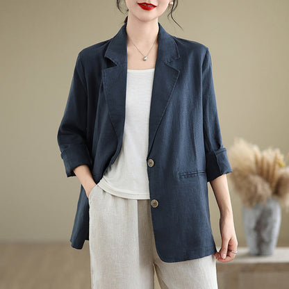 Buddha Stones Spring Solid Color Long Sleeve Women's Jacket With Pockets