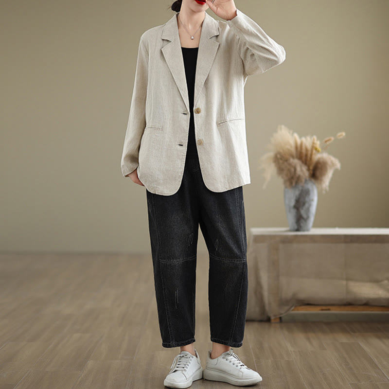 Buddha Stones Spring Solid Color Long Sleeve Women's Jacket With Pockets