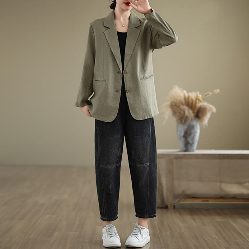 Buddha Stones Spring Solid Color Long Sleeve Women's Jacket With Pockets