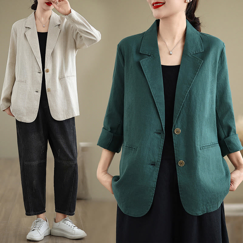 Buddha Stones Spring Solid Color Long Sleeve Women's Jacket With Pockets
