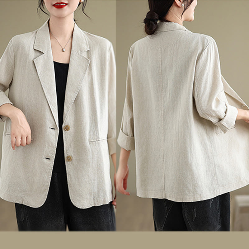 Buddha Stones Spring Solid Color Long Sleeve Women's Jacket With Pockets