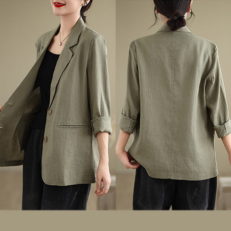 Buddha Stones Spring Solid Color Long Sleeve Women's Jacket With Pockets