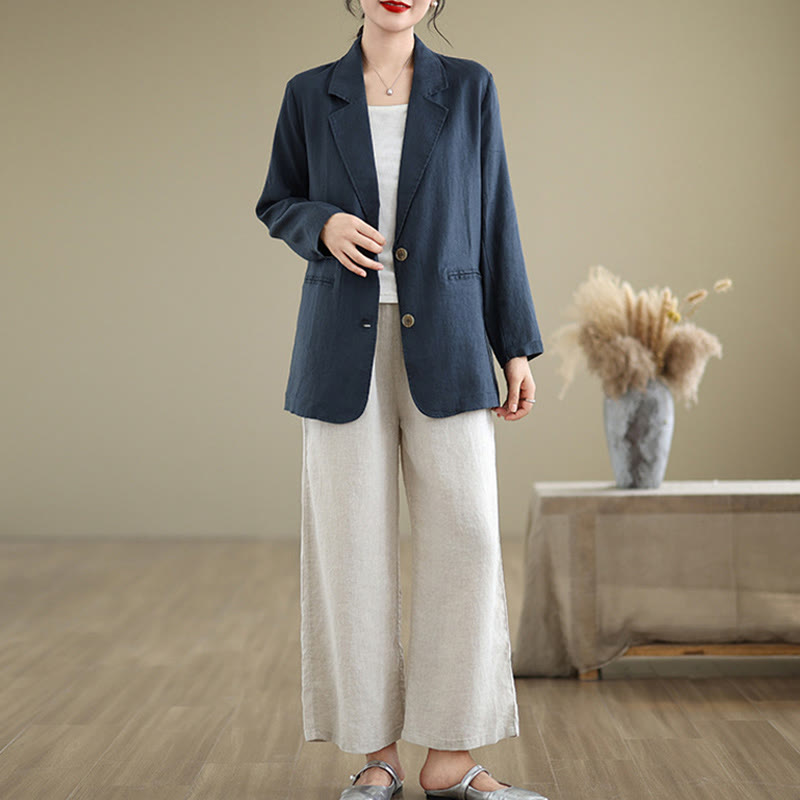 Buddha Stones Spring Solid Color Long Sleeve Women's Jacket With Pockets