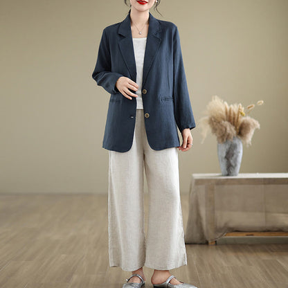 Buddha Stones Spring Solid Color Long Sleeve Women's Jacket With Pockets