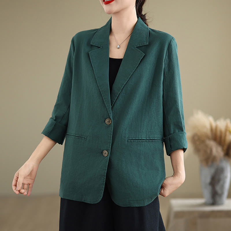 Buddha Stones Spring Solid Color Long Sleeve Women's Jacket With Pockets