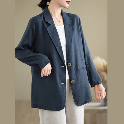 Buddha Stones Spring Solid Color Long Sleeve Women's Jacket With Pockets