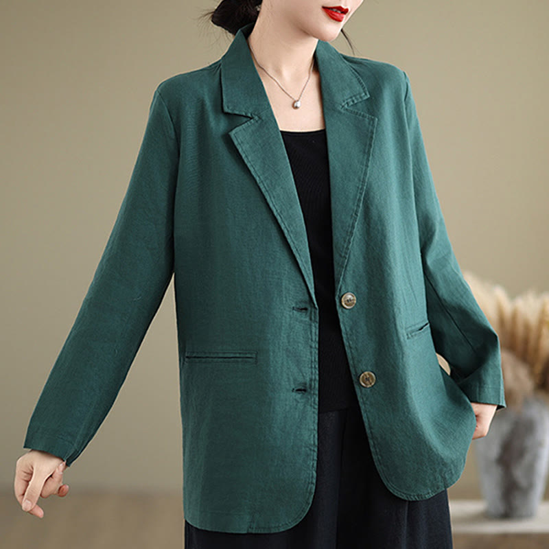 Buddha Stones Spring Solid Color Long Sleeve Women's Jacket With Pockets