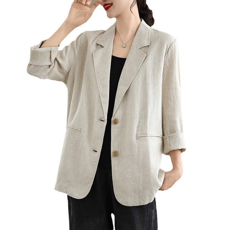 Buddha Stones Spring Solid Color Long Sleeve Women's Jacket With Pockets