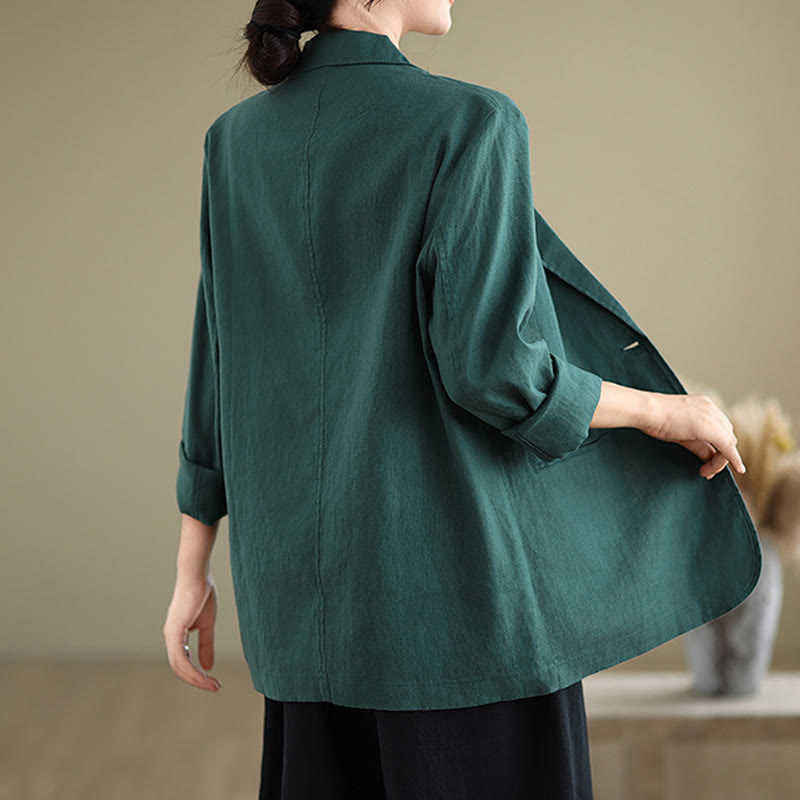 Buddha Stones Spring Solid Color Long Sleeve Women's Jacket With Pockets