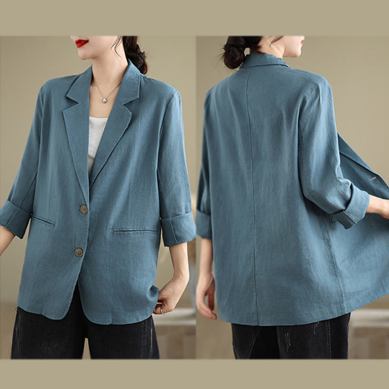 Buddha Stones Spring Solid Color Long Sleeve Women's Jacket With Pockets