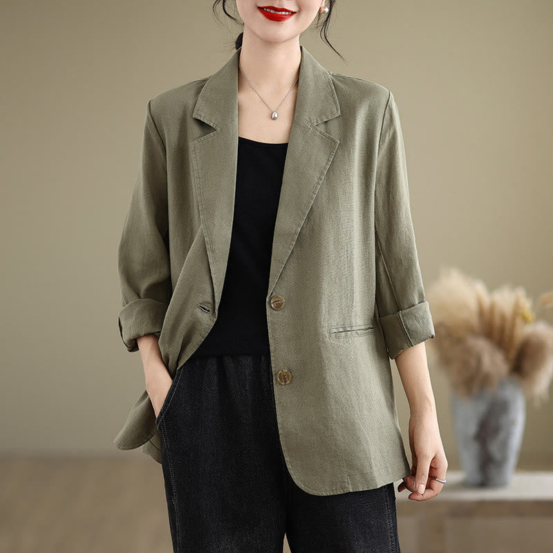 Buddha Stones Spring Solid Color Long Sleeve Women's Jacket With Pockets