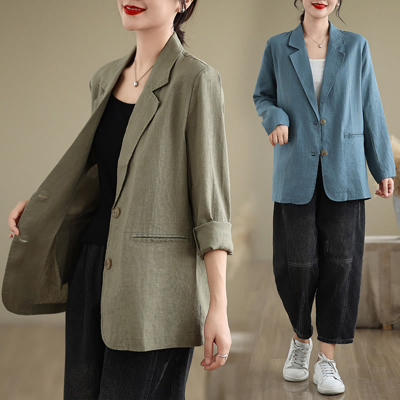 Buddha Stones Spring Solid Color Long Sleeve Women's Jacket With Pockets