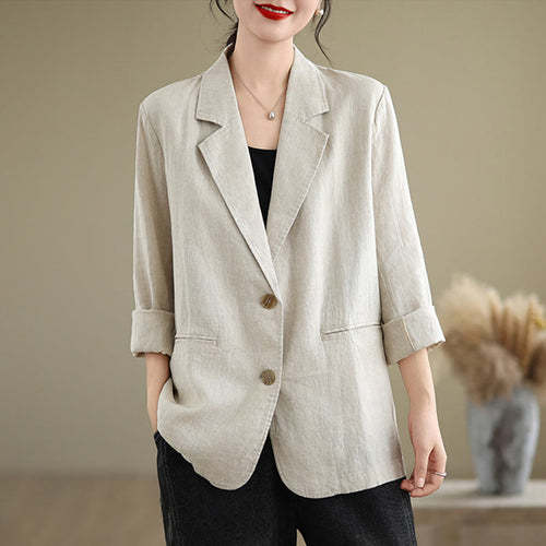 Buddha Stones Spring Solid Color Long Sleeve Women's Jacket With Pockets
