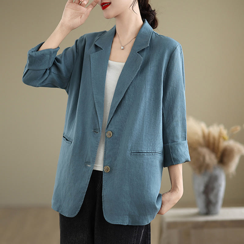 Buddha Stones Spring Solid Color Long Sleeve Women's Jacket With Pockets