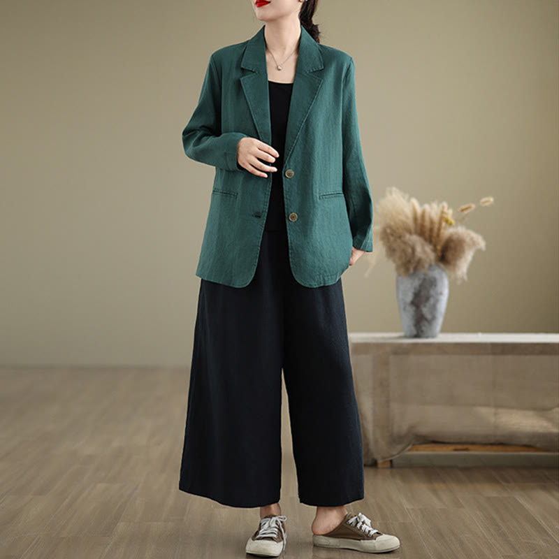 Buddha Stones Spring Solid Color Long Sleeve Women's Jacket With Pockets