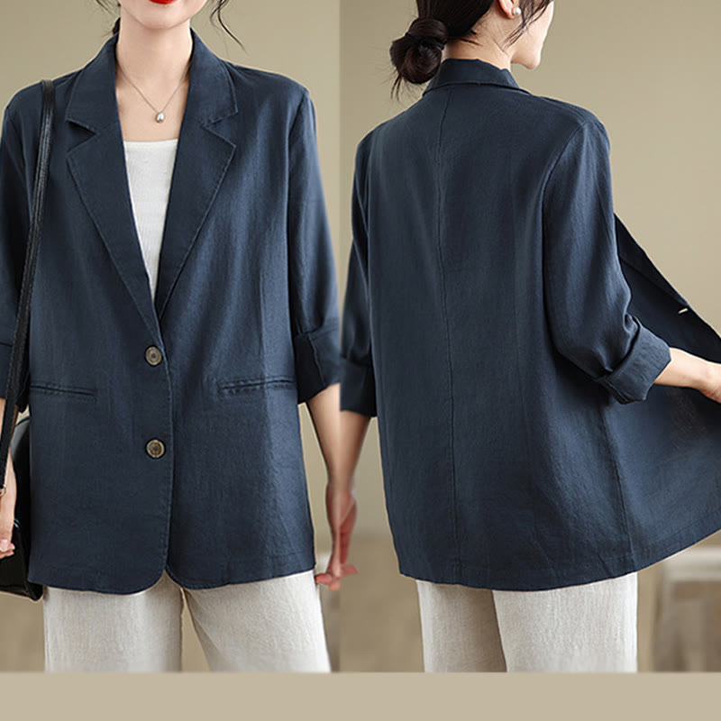 Buddha Stones Spring Solid Color Long Sleeve Women's Jacket With Pockets