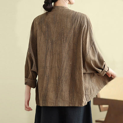 Buddha Stones Plain Long Sleeve Women's Cotton Linen Jacket With Pockets