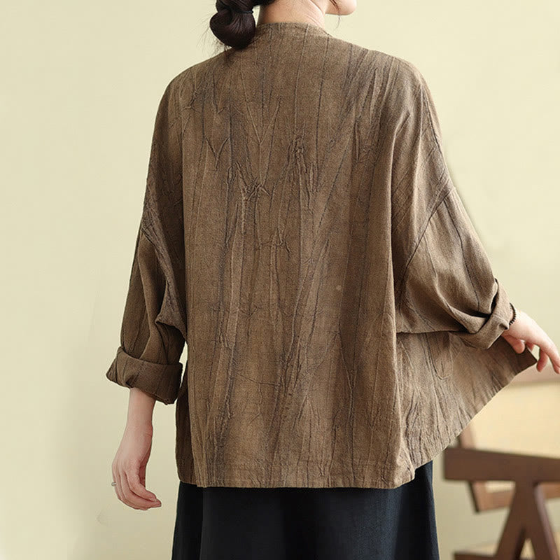 Buddha Stones Plain Long Sleeve Women's Cotton Linen Jacket With Pockets