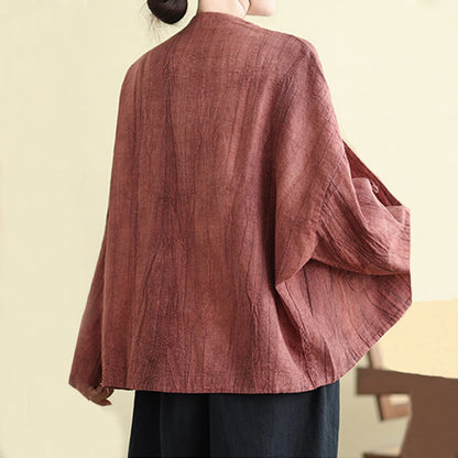 Buddha Stones Plain Long Sleeve Women's Cotton Linen Jacket With Pockets