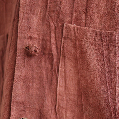 Buddha Stones Plain Long Sleeve Women's Cotton Linen Jacket With Pockets