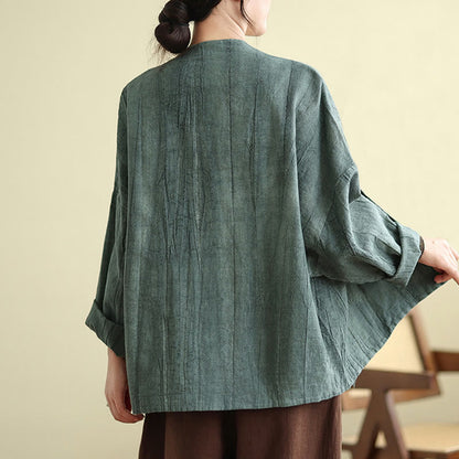 Buddha Stones Plain Long Sleeve Women's Cotton Linen Jacket With Pockets