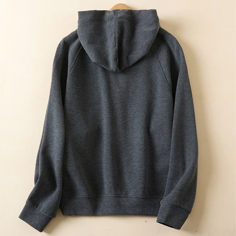 Buddha Stones Plain Buttons Women's Hooded Jacket With Pockets