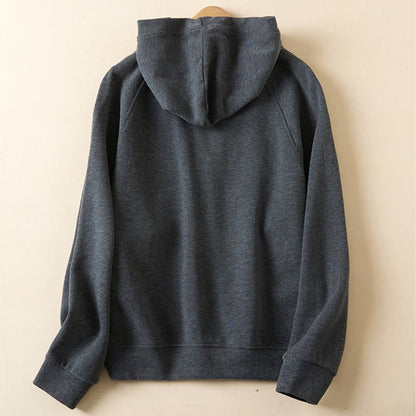 Buddha Stones Plain Buttons Women's Hooded Jacket With Pockets