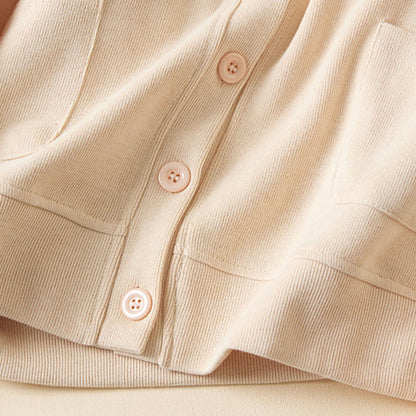 Buddha Stones Plain Buttons Women's Hooded Jacket With Pockets
