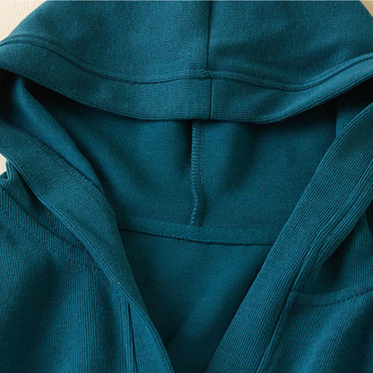 Buddha Stones Plain Buttons Women's Hooded Jacket With Pockets