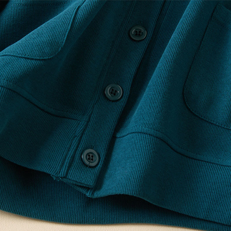 Buddha Stones Plain Buttons Women's Hooded Jacket With Pockets