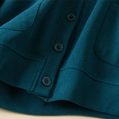 Buddha Stones Plain Buttons Women's Hooded Jacket With Pockets