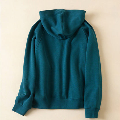 Buddha Stones Plain Buttons Women's Hooded Jacket With Pockets