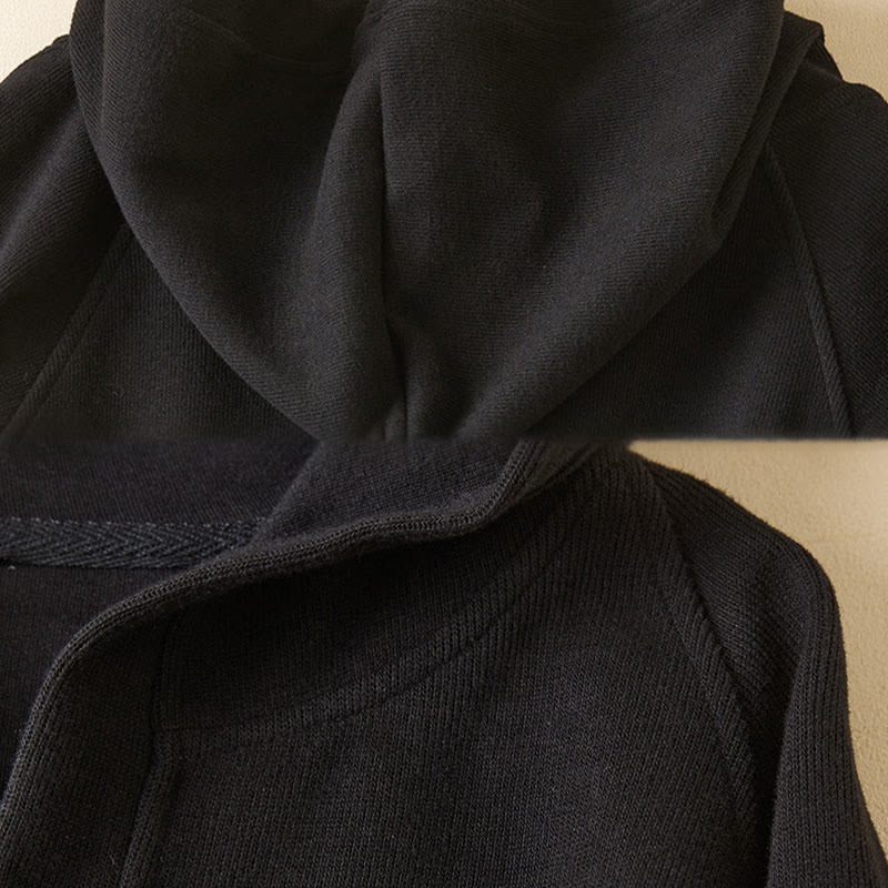 Buddha Stones Plain Buttons Women's Hooded Jacket With Pockets