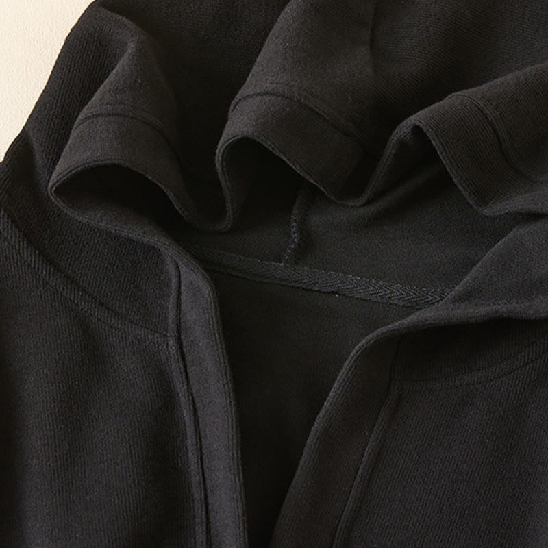 Buddha Stones Plain Buttons Women's Hooded Jacket With Pockets