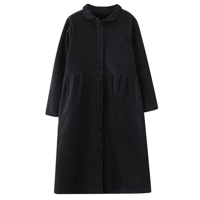 Buddha Stones Plain Buttons Long Sleeve Women's Corduroy Fleece-Lined Coat With Pockets