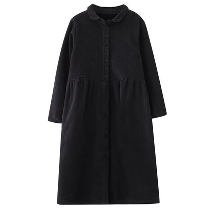 Buddha Stones Plain Buttons Long Sleeve Women's Corduroy Fleece-Lined Coat With Pockets